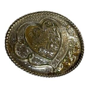 Vintage Montana Silversmiths Floral Heart Flowers Belt Buckle Girls Teen Cowgirl